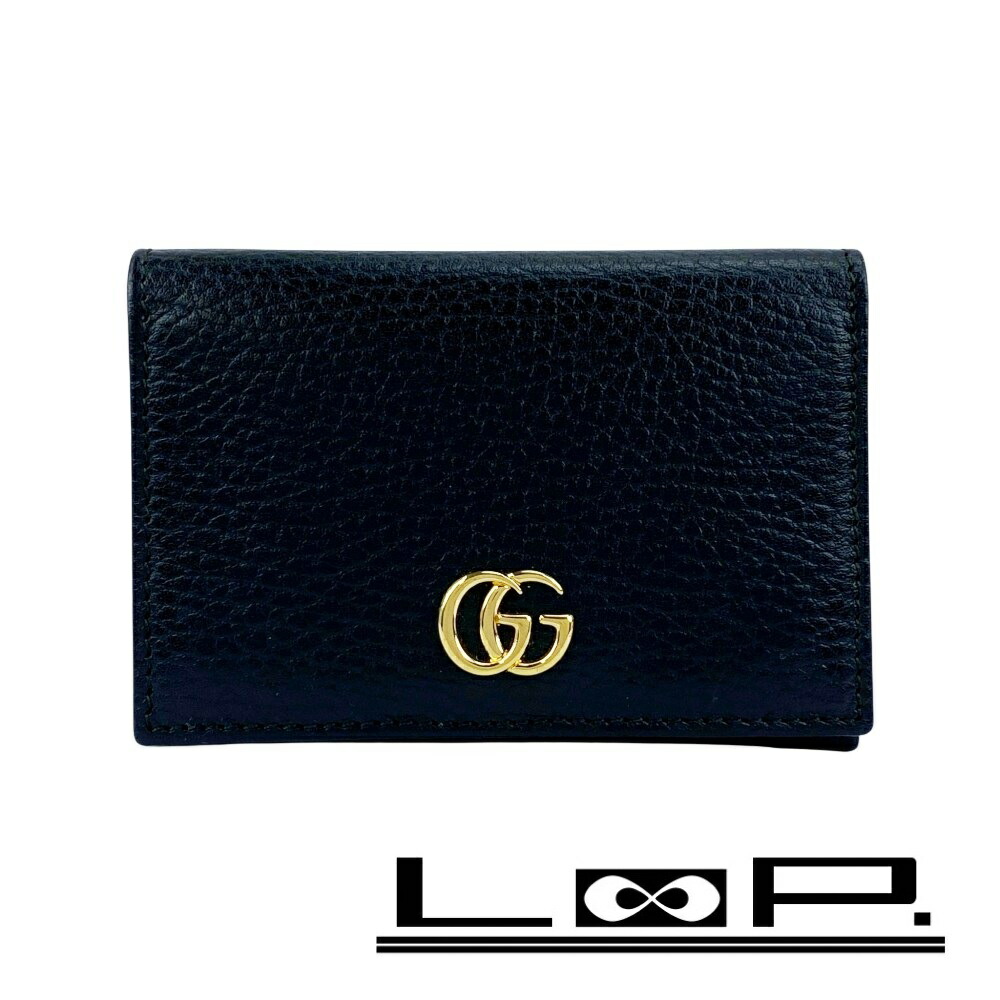 グッチ ■美品■ GG マーモント 二つ折り カードケース パスケース 名刺入れ ダブルＧ レザー ブラック 203887 【572777】11 【中古】