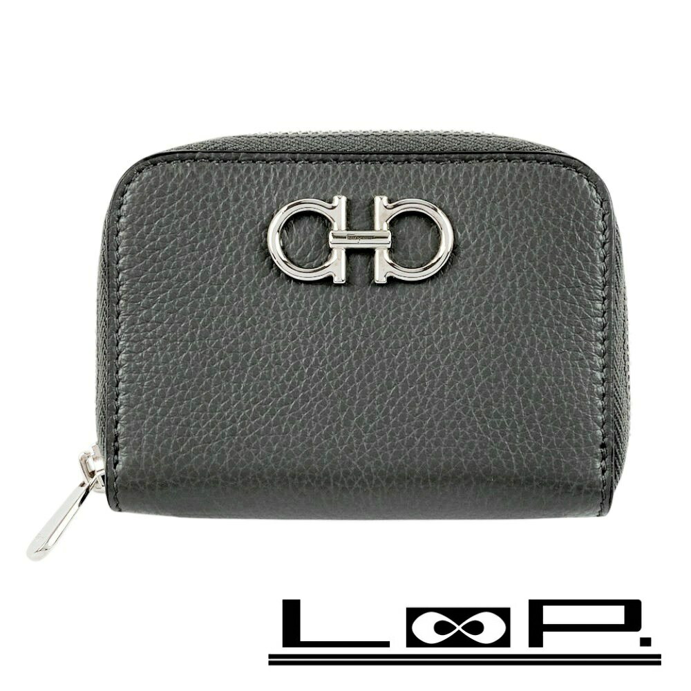 【未使用】フェラガモ・ケース・ガンチーニ・レザー・グレー・小銭入れ 未使用】フェラガモ・ケース・ガンチーニ・レザー・グレー・小銭入れ