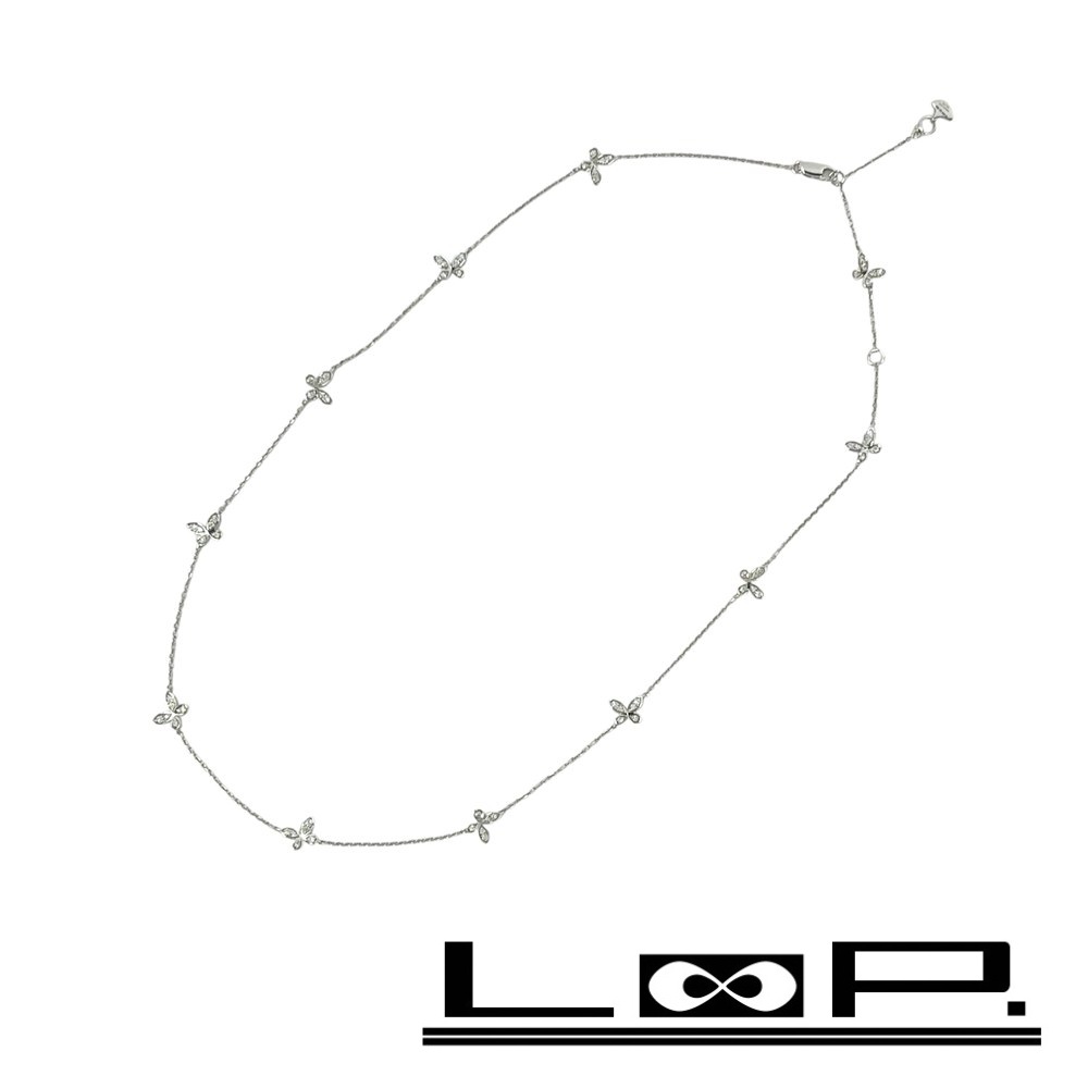 グラフ ■美品■ パヴェ バタフライ プティ ネックレス アクセサリー 蝶 シルバー ダイヤ K18 750WG 4.1g 箱 【590498】8 【中古】