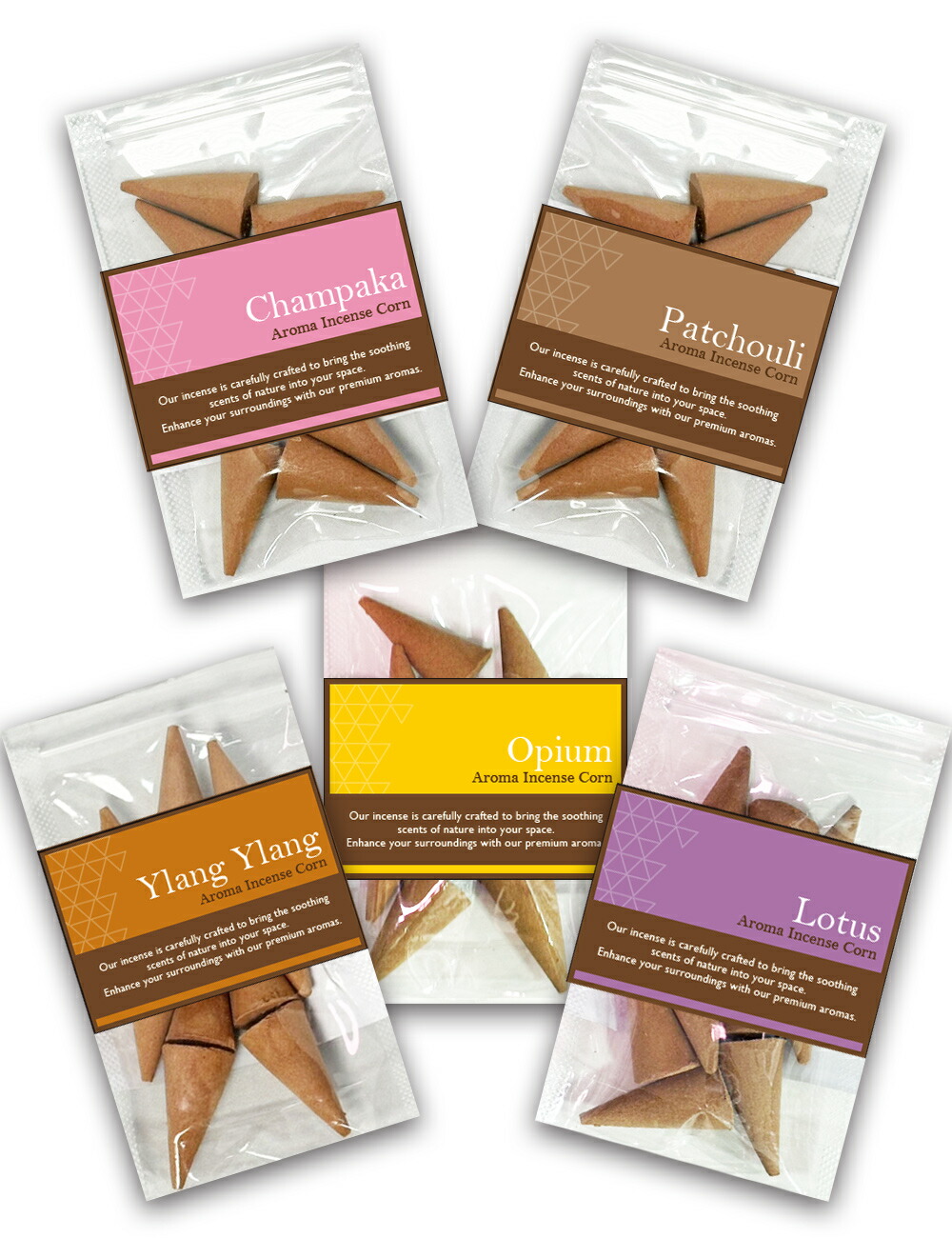 【楽天市場】バリのお香 コーン香 アロマ配合インセンス 三角香 5種の香り5袋セット(B) 合計50個入り お香 アジアン バリ インセンス アロマインセンス コーンタイプ お試しセット