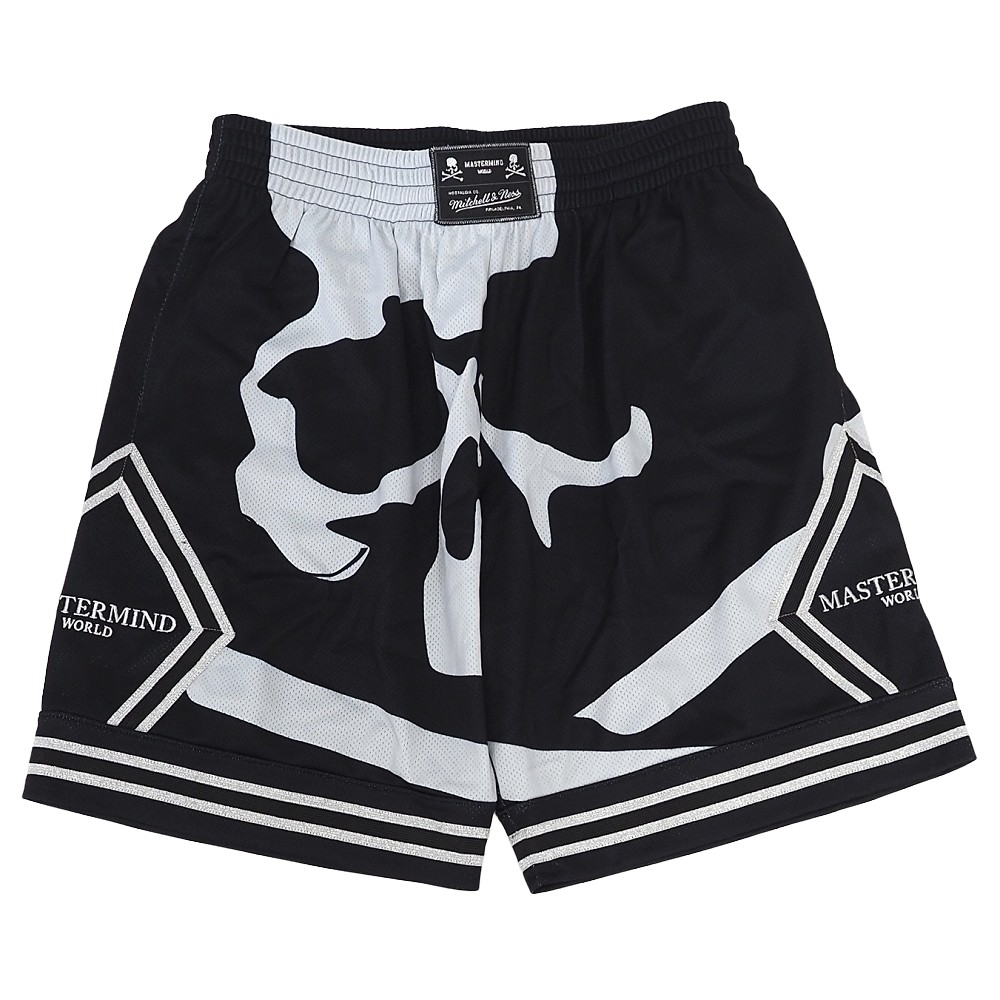 未当て嵌める品 Mitchell\u0026Ness × MASTERMIND WORLD MESH SHORTS 遊撃手ズボン下 【大きさ：L】 黒いこと さる股引き 二分の一ズボン下 ミッチェルアンドネス 御師匠さん肝ったま メンズ 5H3/D07335/LPR16/HM/RR/SYM