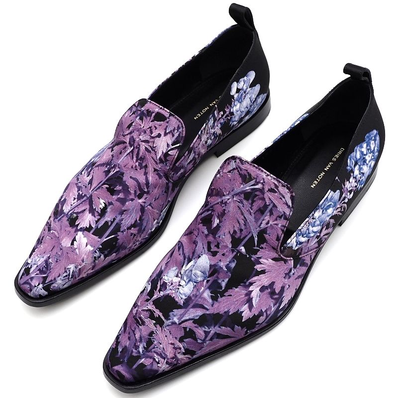 新品 DRIES VAN NOTEN ローファー スリッポン 【サイズ:35.5】 ブラック/パープル プリント柄 定価80300円 ドリスヴァンノッテン レディース 5L/L04181/HECE11/SYM/HM|LOOPSTYLE