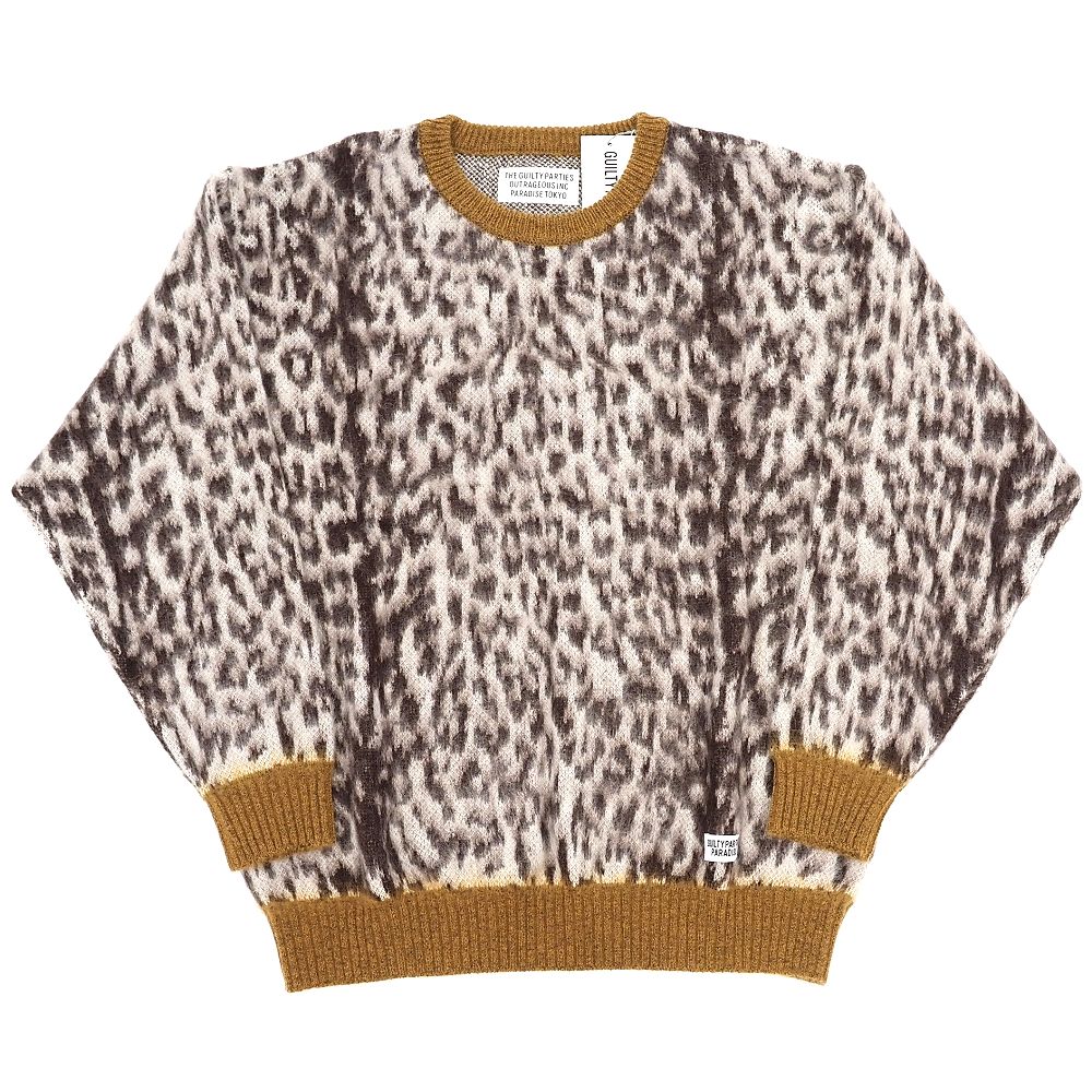 新品 WACKO MARIA GUILTY PARTIES LEOPARD MOHAIR CREW NECK SWEATER 編み物 プルオーバー 【大きさ：L】 WHITE 23SS-WMK-KN07 ワコマリア メンズ 5A3/H06100/KUG11/HM/SYM/LP