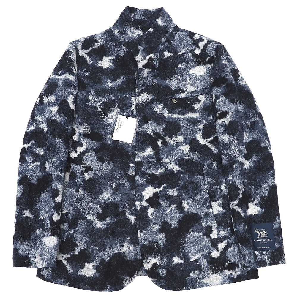 未使用品 MONSIEUR NICOLE ex/tra LANIFICIO ROMA スライバーニットジャージ ジャケット 【サイズ:48】 ネイビー/ホワイト 定価64900円 エクストラ ムッシュニコル メンズ 5WHB/K06288/KOV22/LP/RR/SYM|LOOPSTYLE