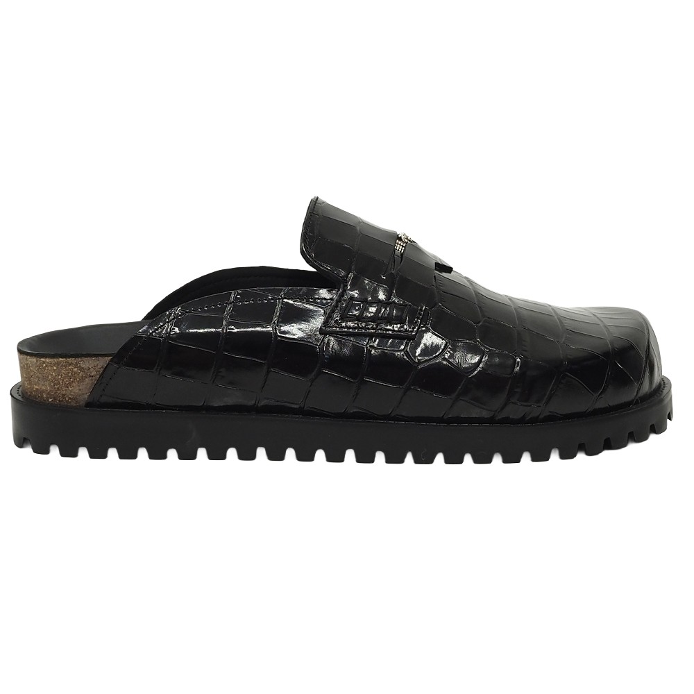 新品 VERSACE レザーサンダル 【サイズ:44】 ブラック クロコダイル型押し 1010280 1A08910 ミュール ヴェルサーチ メンズ 5L/E07339/LUN01/HM/RR/SYM|LOOPSTYLE