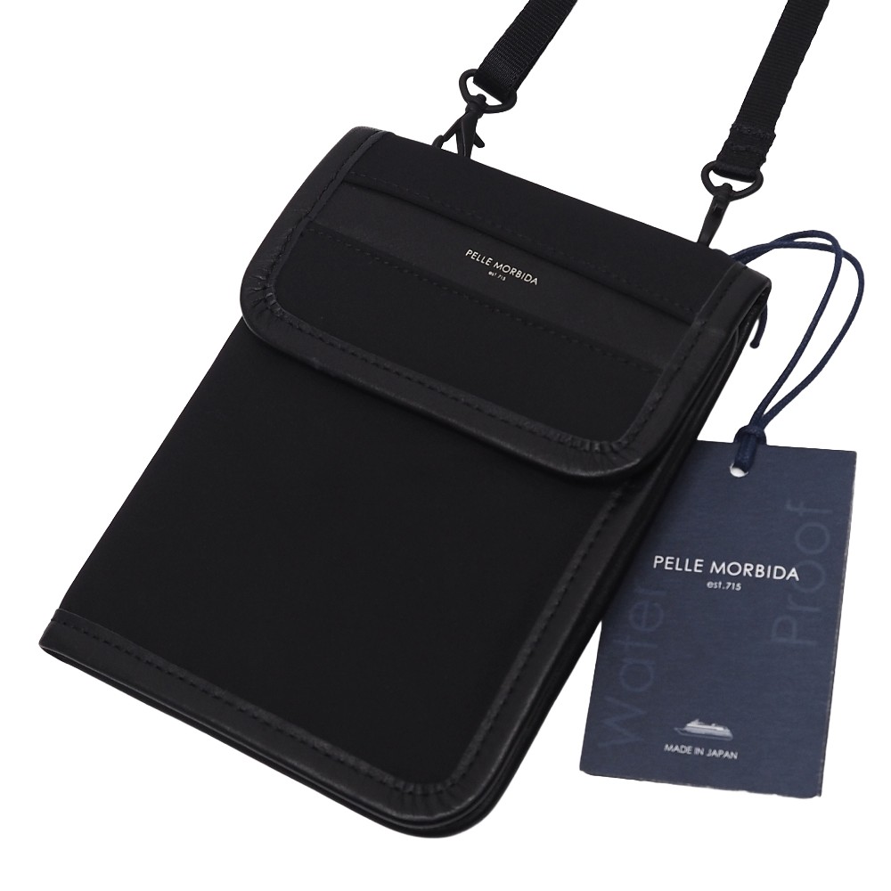 未当て嵌める品 PELLE MORBIDA ハイドロフォイル ショルダーパスポートケース 黒いこと 歌留多入れもの ペッレモルビダ メンズ 7MLA2/D07149/LPR09/HM/RR/SYM
