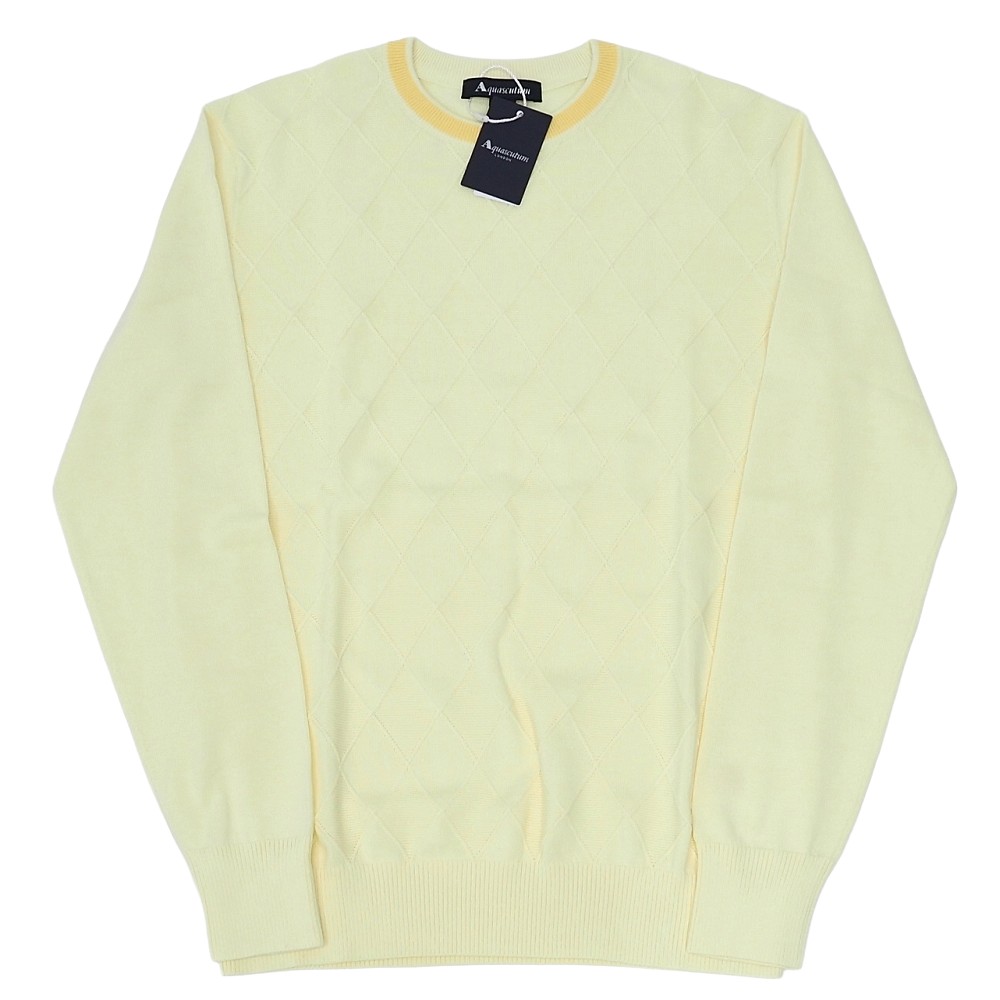 新品 Aquascutum DIA PATTERN COLOR KNIT 労働者の一団のど首 編み物 【大きさ：M】 黄色 通貨価値35200円 2204260002 日本製 アクアスキュータム メンズ 5O2/D07495/LPR27/HM/RR/SYM