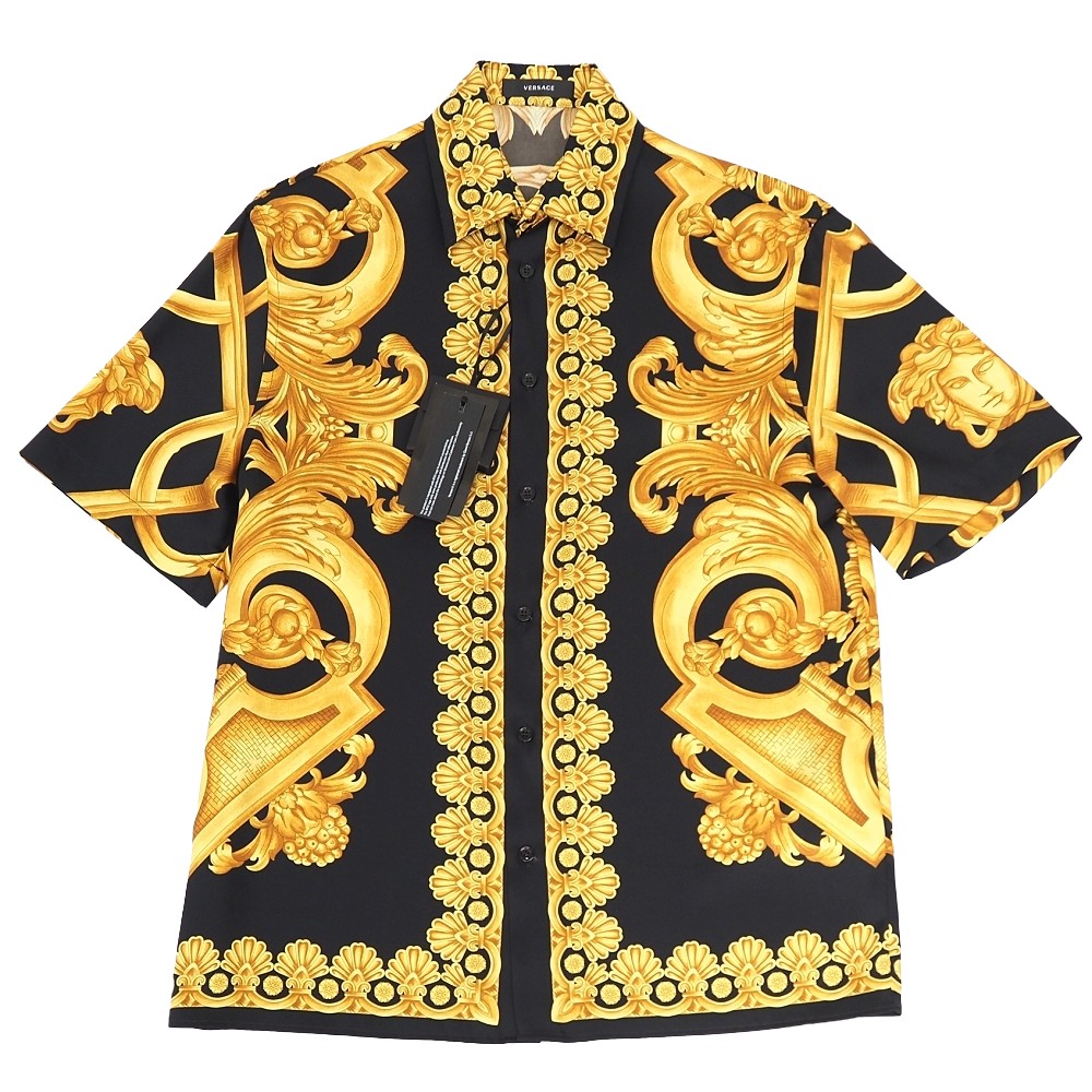 新品 VERSACE バロッコプリント S/S プルオーバー 【大きさ：46】 黒いこと/ゴールド 1010103 1A10490 ヴェルサーチ メンズ 5WHB/E07330/LAY30/HM/RR