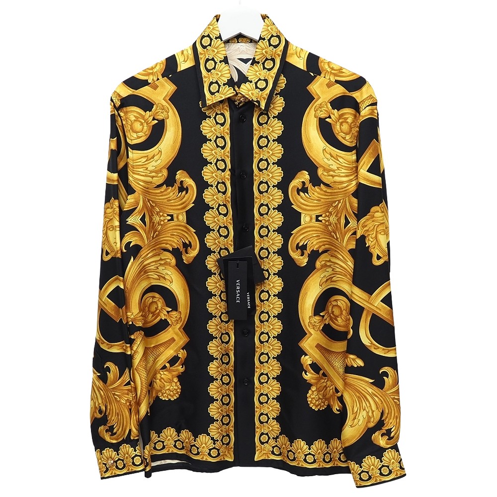 新品 VERSACE バロッコプリント L/S 絹地プルオーバー 【大きさ：44】 黒いこと/ゴールド 1008274 1A10489 ヴェルサーチ メンズ 5WHB/E07332/LUN04/HM/RR/SYM
