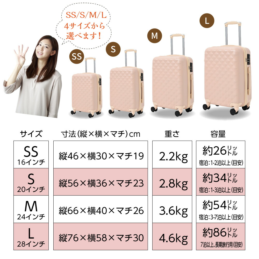 クーポンで最大2000円OFF】 ダイヤ柄 スーツケース SSサイズ 16