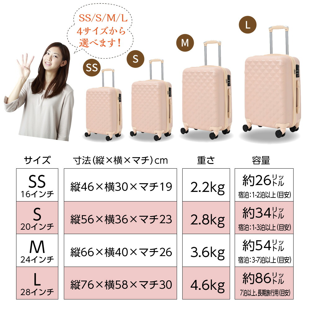 クーポンで最大2000円OFF】 ダイヤ柄 スーツケース SSサイズ 16インチ 