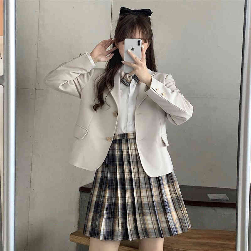 特別セール品 制服風 スーツセット 3点セット シャツ チェック柄 可愛い ジャケット 上下セット セットアップ プリーツスカート 女子高校生 卒業式 入学式 文化祭 Fucoa Cl