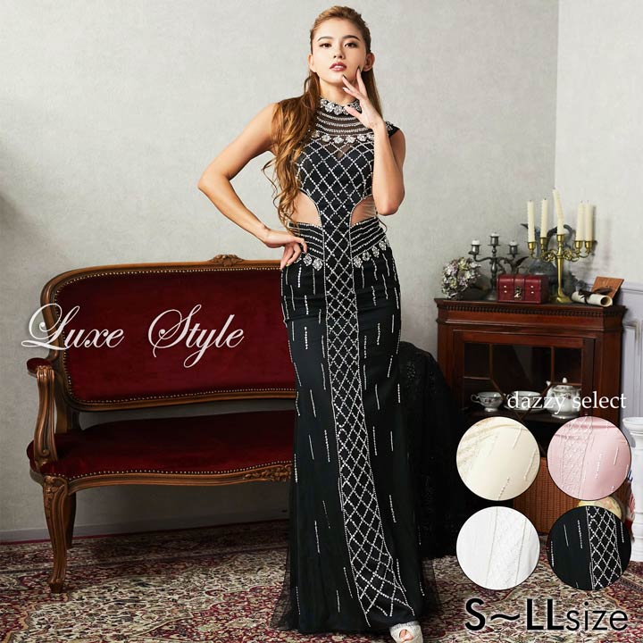 【数量限定SALE】キャバドレス キャバ ドレス スパンコール 刺繍 シアー レース タイト ロング ドレス [LuxeStyle] | キャバ キャバドレス ドレス ワンピース ロングドレス ナイトドレス パーティ