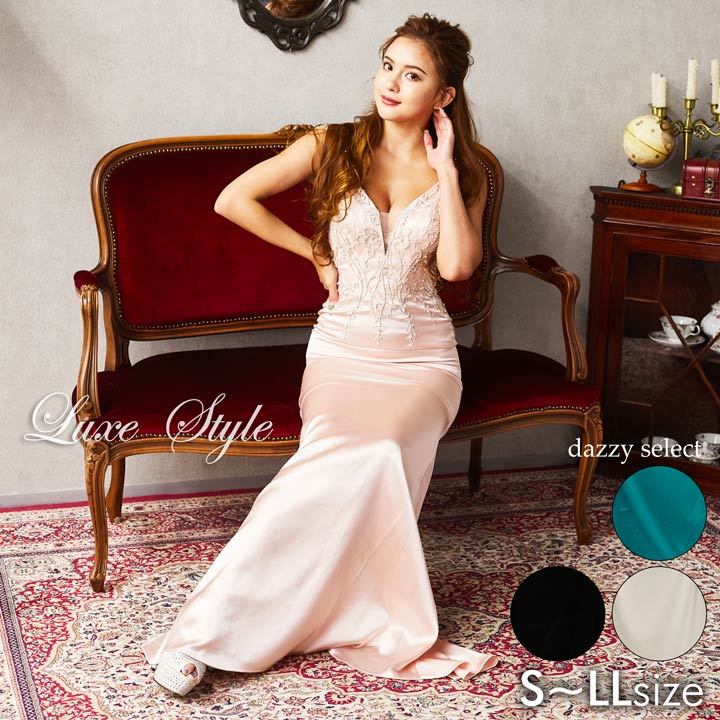 【SALE】リッチデザイン刺繍ノースリロングドレス[LuxeStyle]