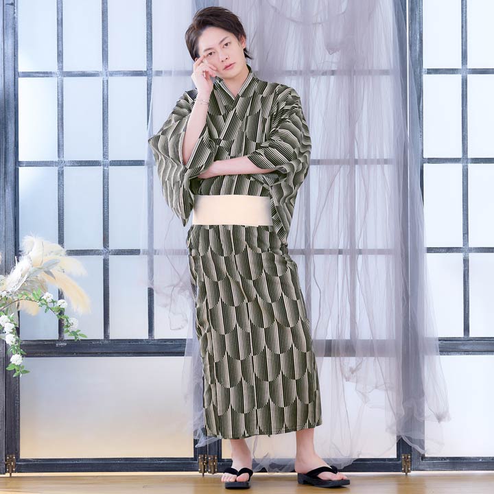 2021年新作入荷 浴衣 セット 古典チェック柄浴衣 帯 3点 YUKATA by dazzy メンズ 大人 2022 新作 作り帯 男性用 大人用  和装 和服 和装小物 花柄 フリーサイズ fucoa.cl