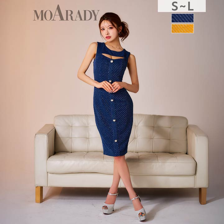 【7/30限定！全品ポイント5倍】7/3新作![MOARADY][姉ドレス]カットアウトストライプノースリーブタイト膝丈キャバドレス[SML/3サイズ展開]｜dazzystore（デイジーストア）