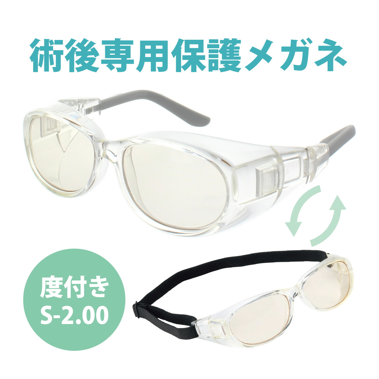 メオガードネオ24 度付き UVカット S-2.00 白内障 術後 保護メガネ ゴーグル 手術後 眼鏡 就寝時 昼夜 花粉メガネ おすすめ ウィルス対策 飛沫 感染 予防