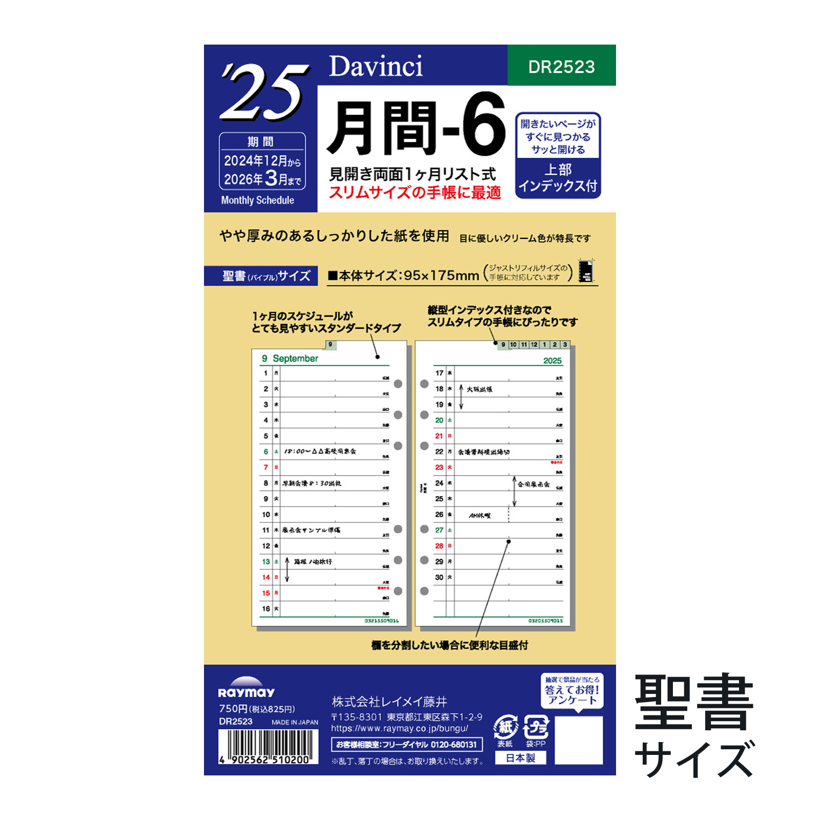 楽天市場】レイメイ藤井 手帳 システム手帳用リフィル ダヴィンチ 月間2 2023年 1月始まり バイブルサイズ マンスリー スケジュール帳 ビジネス 手帳 プレゼント 就職祝い 新成人 男性 女性 : ルーペスタジオ