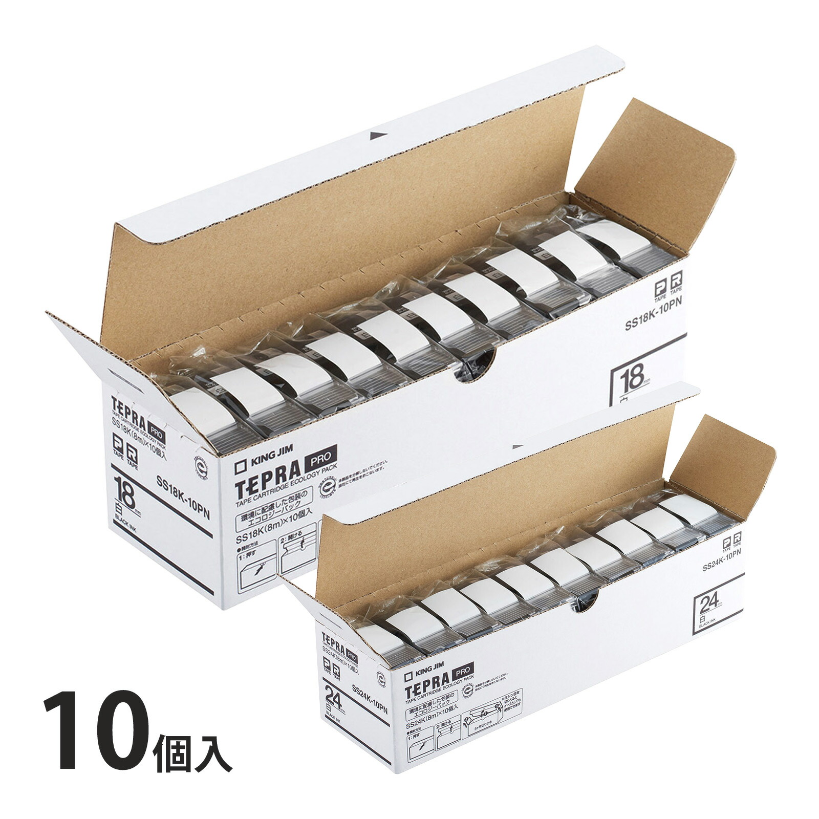 テプラテープ 純正 PROテ-プエコパック白ラベル10個 テプラ キングジム mm カートリッジ 詰替え 交換 ラベルシール 家庭 オフィス 名前シール タイトル 12,855円