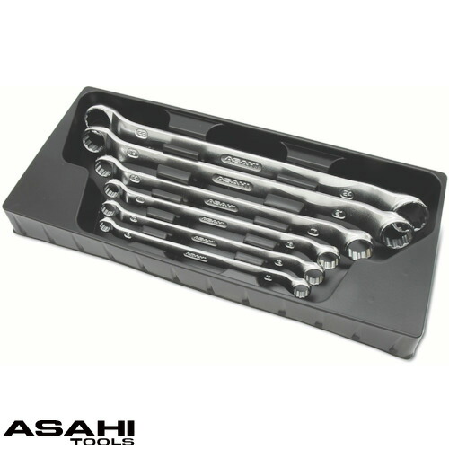 レボウェーブ OLS 45°×7°オフセット 両口めがねレンチセット 6本組 8x10-22x24mm OLS060 旭金属工業 工具 DIY レンチ ハンドツール 修理 作業用工具