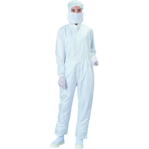 クリーンルーム用ウェア ISO Class 5 BLASTON フード付カバーオール-白-L [BSC-11001-W-L] 販売単位：1 送料無料