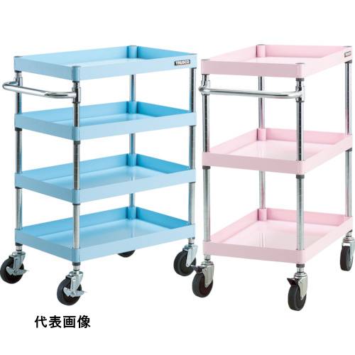 スチール製ワゴン ボルトレスタイプ TRUSCO トラスコ中山 ツールワゴン フェニックスワゴン 省音 600X400XH880 4段 ライトブルー [PEW-964-LB] 販売単位：1 送料無料