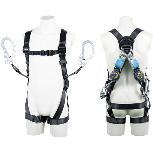 ハーネス型墜落制止具 ベルト無・ランヤード2本 TSUYORON 黒影ハーネス ツインランヤード付き ロック機構付き巻取式SRリトラ ダークグレー Lサイズ [TH-504-2TR93SV-OT-DG-L-2R23-BX] TH5042TR93SVOTDGL2R23BX 販売単位：1 送料無料