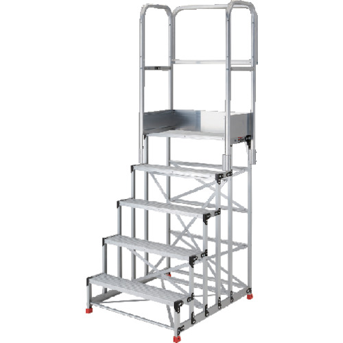 TRUSCO トラスコ中山 アルミ製作業用踏台 5段 高さ1.5m 天板寸法1000×400 段高300mm 天場三方手すり付き [TSF-51015-TS300] TSF51015TS300 販売単位：1 送料無料