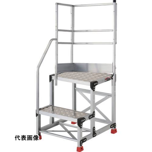 TRUSCO トラスコ中山 アルミ製作業用踏台 縞板タイプ 2段 高さ0.6m 天板寸法500×400 段高300mm 階段片手すり天場二方付き [TSFC-256-TKL300] TSFC256TKL300 販売単位：1 送料無料