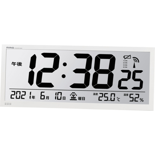 MAG 掛け時計 業務用 電波時計 デジタル 大型 グランタイム 時報付き 温度 湿度 日付 曜日 カレンダー 置き掛け兼用 ホワイト W-780WH-Z [W-780 WH-Z] W780WHZ 販売単位：1 送料無料｜ルーペスタジオ