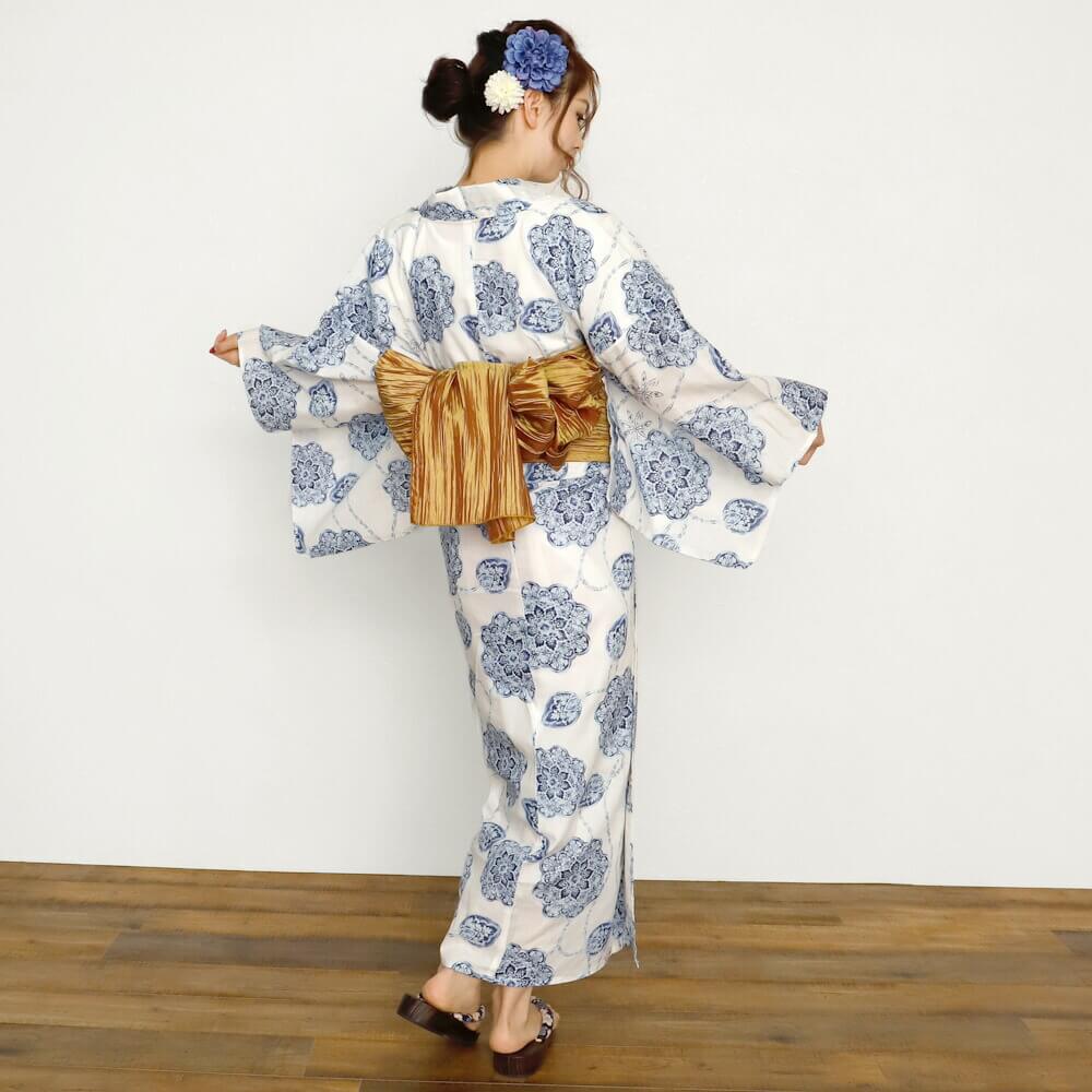 楽天市場 浴衣 レディース 女性浴衣 ゆかた 単品 浴衣単品 レトロ きれいめ オトナ見え 仕立て上がり 白 ホワイト ブルー 青 シンプル 涼しげ アンココン Uncocon