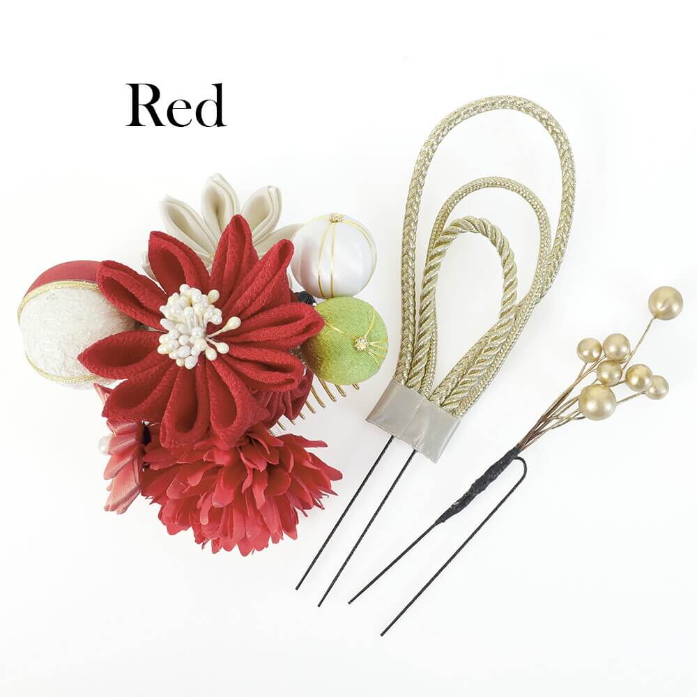 髪飾り 成人式 赤 つまみ細工 点セット レッド 白 ピンポンマム 菊 花 ぶら飾り 組紐 コーム ピン 卒業式 振袖 Abrakadabra Debrecen Hu