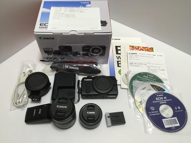 【中古】Canon 銀鏡受け答え一眼写真機 EOS M ダブルレンズキット EF-M18-55粍 F3.5-5.6 IS STM/EF-M22粍 F2 STM属する 黒いこと EOSMBK-WLK
