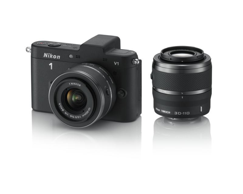 【中古】Nikon ミラーレス一眼カメラ Nikon 1 (ニコンワン) V1 (ブイワン) ダブルズームキット ブラック N1 V1WZ BK当店保証30日間 人気モデル 高画質 売れ筋