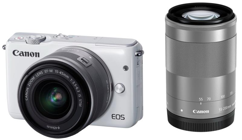 【中古】Canon ミラーレス一眼カメラ EOS M10 ダブルズームキット(ホワイト) EF-M15-45mm F3.5-6.3 IS STM EF-M55-200mm F4.5-6.3 IS STM 付属 EOSM10WH-WZK当店保証30日間 人