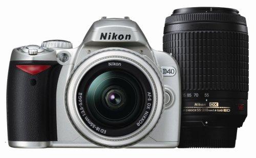 【中古】Nikon デジタル一眼一眼レフ写真機 D40 ダブルズームキットII しろがね色 D40SWZII当店引き請ける30昼日なか 一般受け模範例 高画質 売れ筋