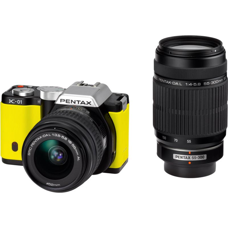 【中古】PENTAX デジタル一眼写真機 K-01ダブルズームレンズキット 黒いこと/黄色 K-01WZK BK/YE当店引き請ける30昼日なか 一般受け真似形 高画質 売れ筋