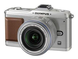【中古】OLYMPUS 銀鏡受け答え一眼 PEN E-P2 水晶体一揃いの道具 しろがね色 E-P2LKIT-SLV