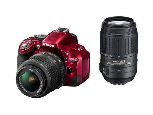 【中古】Nikon デジタル一眼二眼レフ写真機 D5200 ダブルズームキット AF-S DX NIKKOR 18-55粍 f/3.5-5.6G VR/ AF-S DX NIKKOR 55-300粍 f/4.5-5.6G ED VR 赤いこと D5200W