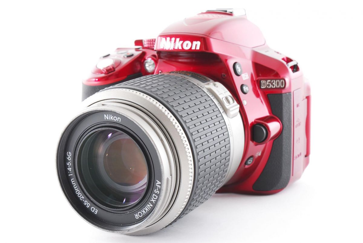 【中古】ニコン Nikon D5300 レッド レンズセット 美品 自分撮り スマホへ転送 ストラップ付き当店保証30日間 人気モデル 高画質 売れ筋