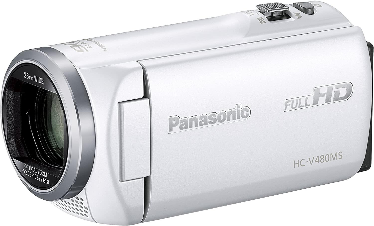 【中古】パナソニック Panasonic HDビデオカメラ V480MS 32GB 高倍率90倍ズーム ホワイト HC-V480MS-W当店保証30日間 人気モデル 高画質 売れ筋
