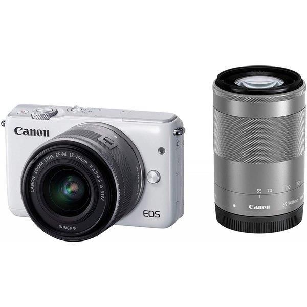 【中古】キヤノン Canon EOS M10 ダブルズームキット 白いこと  EOSM10WH-WZK当店引き受ける30昼日なか 一般受け青写真 高画質 売れ筋