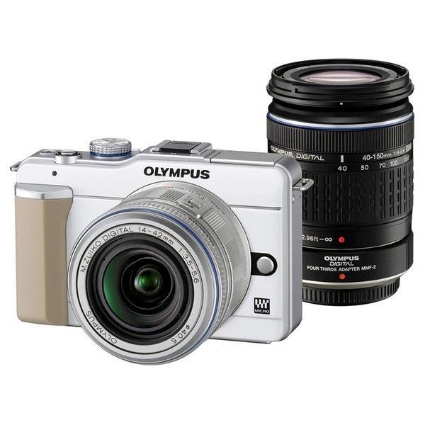 【中古】オリンパス OLYMPUS E-PL1ダブルズームキット 白いこと当店引き受ける30昼日なか 一般受け青写真 高画質 売れ筋