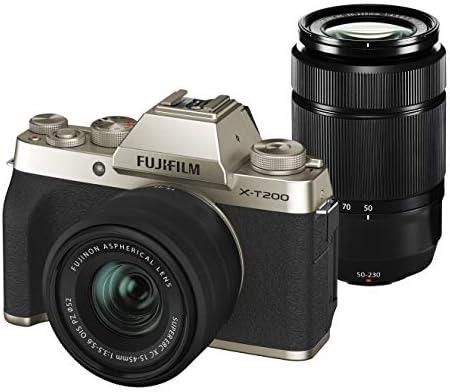 【中古】FUJIFILM 銀鏡受け答え一眼写真機 X-T200ダブルズームレンズキット 三鞭酒ゴールド X-T200WZLK-G当店引き受ける30昼日なか 一般受け模範例 高画質 売れ筋