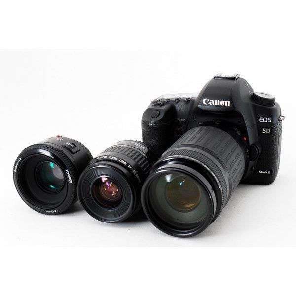 【中古】キヤノン Canon 5D Mark II 超望遠＆単焦点スペシャルトリプルレンズセット 美品 CFカード付当店保証30日間 人気モデル 高画質 売れ筋