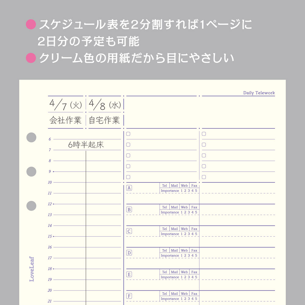 楽天市場 システム手帳 リフィル A5 デイリー テレワーク 日付なし 見開き2日 55枚 6穴 ラブリーフ ラブリーフ 手帳 ルーズリーフ