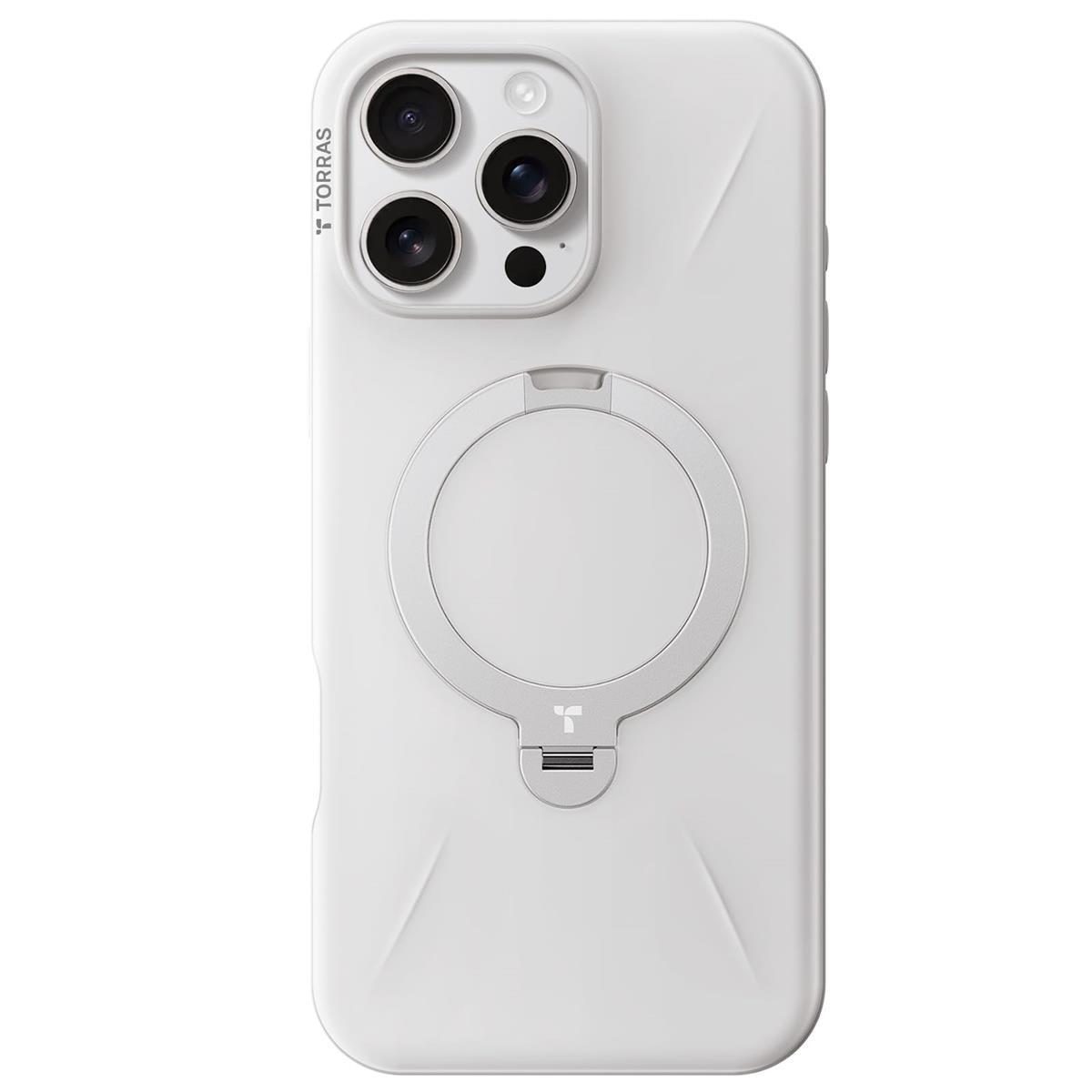 【新型薇式 ・御前上等なひな形】TORRAS iPhone 16 Pro 用 容れもの 薇式照明ランプ 黄変押しとどめる 磁石積み上げる 縦横両相応う 輪っか 米軍耐衝撃 6.3in「Ostand Spin Fusion」発酵乳・白いこと
