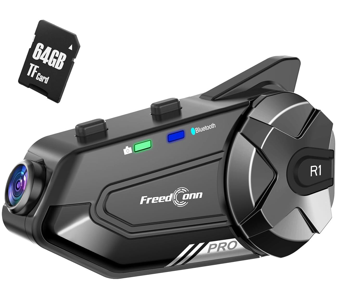 FreedConn R1Pro バイク インカム カメラ付き インカム バイク ドラレコ 6人同時通話 連続使用38時間 140&deg;超広角 2.5K 4.5H連続録画 バイク用ドライブレコーダー WiFi対応 ループ録画 最大512GB対応（64GBメモリカード付 1台セット）｜Love Lone Star 15,705円