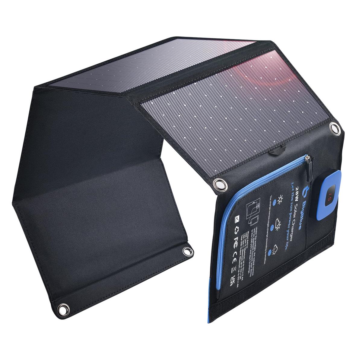 BigBlue 28W ソーラーパネルー 電流計 小型 2USB界面USB-A+TYPE-C最終生産物付き添い人 25.4％うつり変わり能率 ソーラー申し受ける器 折り畳み式 2カラビナ個 雨合羽 衝撃 不仕合わせ時 難民キャンプ アウトドア iPhone iPad Android Samsung Galaxy LG相応う