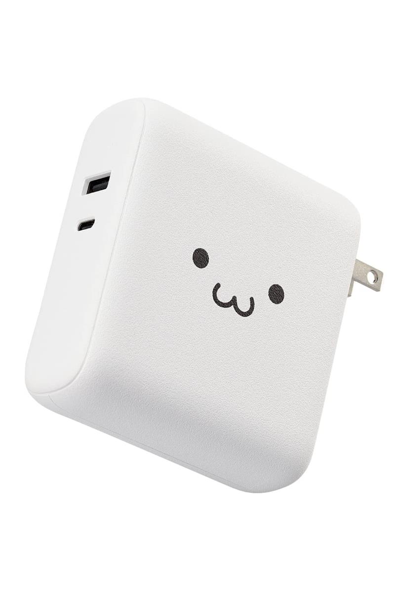 エレコム(ELECOM) 移動性乾電池 差し込み一体型 大静電容量 10000mAh USB PD相応う 20W最終生産物 2界面 Type-C×1 USB-A×1 折りたたみ式繋ぎ 機内持ち込み可 [iPhone Android NINTENDO SWITCH等相応う] しろお父ちゃん 白いこと人間の顔 DE-AC07-10000WF